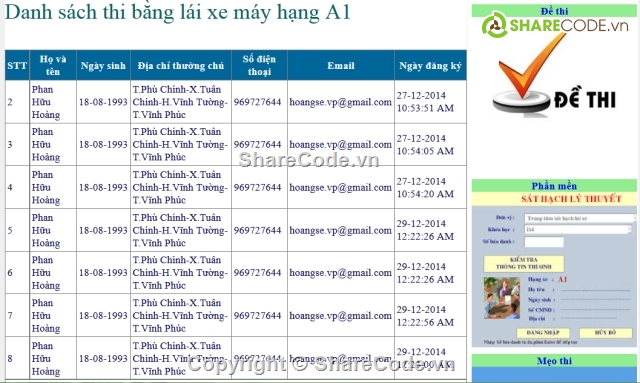 Code thi trắc nghiệm,website trắc nghiệm,thi thử bằng lái xe hạng A1,Website 3layer,website linq,website báo cáo+slide+database